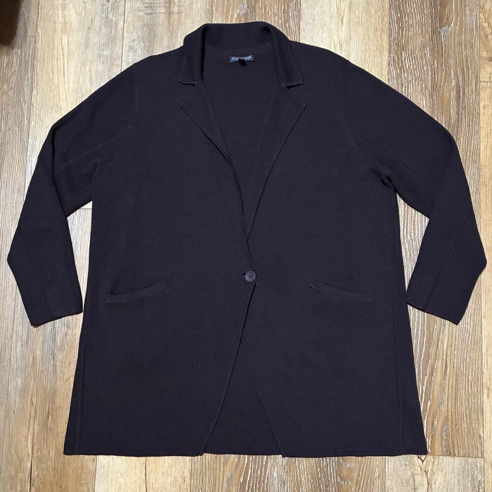 Eileen Fisher Silk Organic Cotton Interlock Knit Cardigan Blazer 1X Quite Luxury